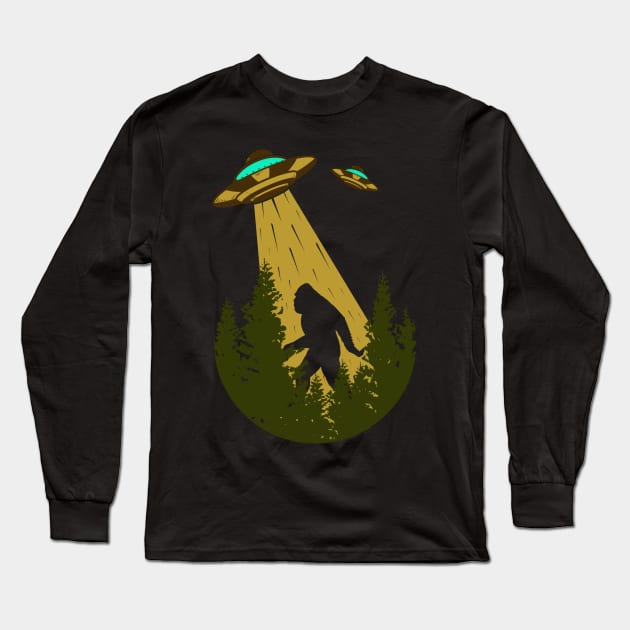 Bigfoot UFO Abduction sasquatch Alien Birthday Gift Long Sleeve T-Shirt by Tesszero